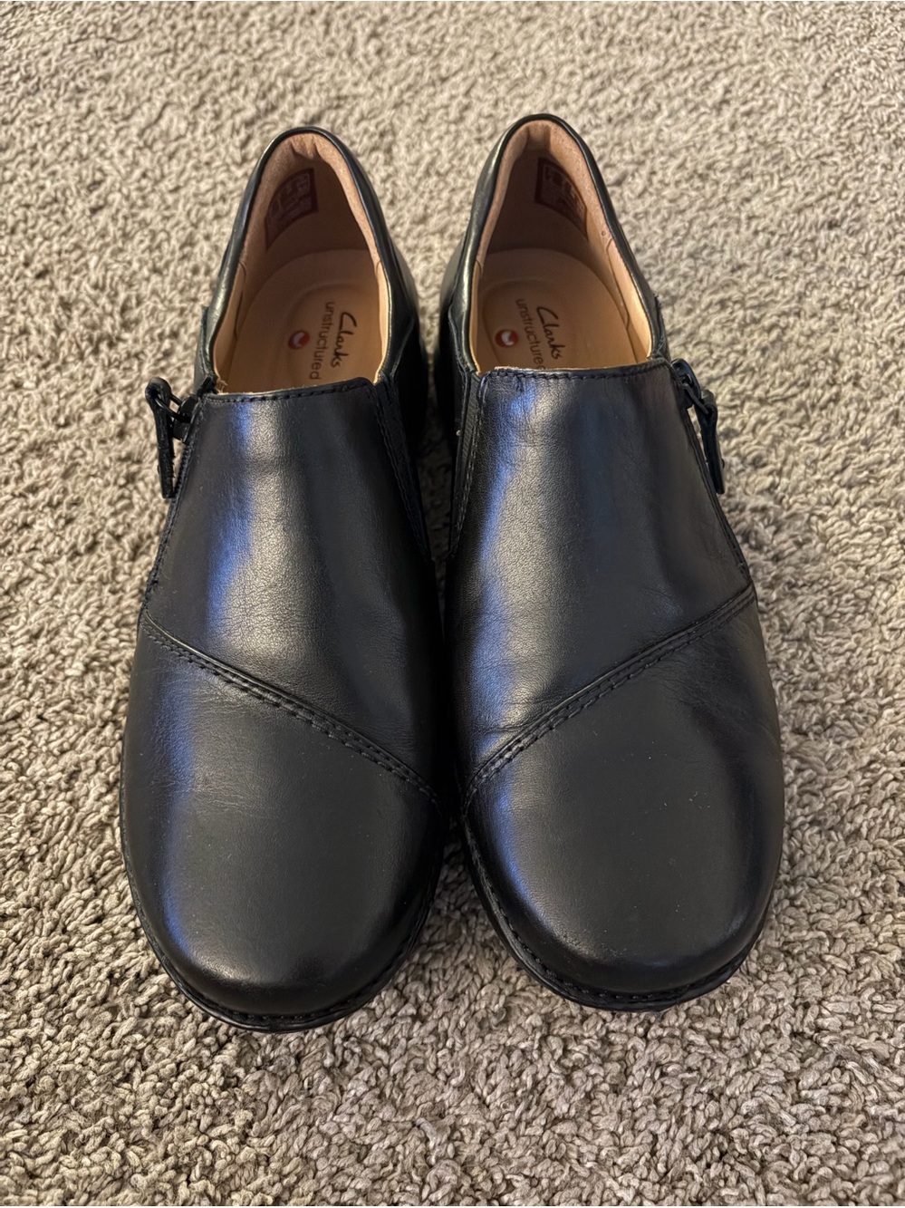 Clarks Collection Women’s Black Leather Side Zip Loafers
